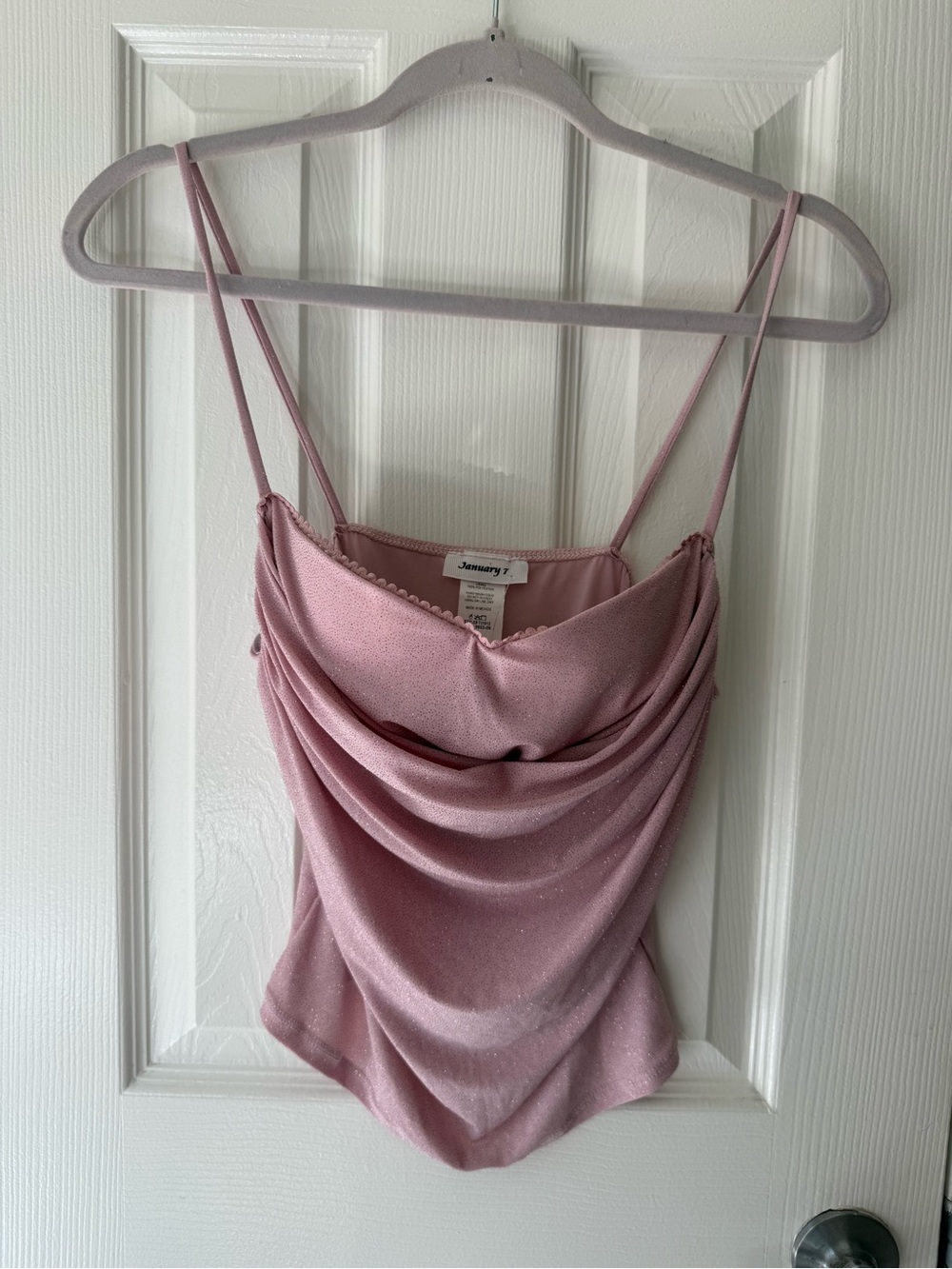 January 7 Dusty Rose Cowl Neck Sparkle Satin Cami